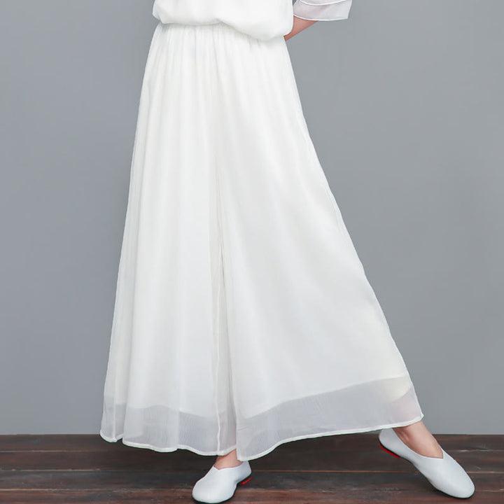 Buddha-Steine-Stickerei, Chiffon-Cheongsam, Midikleid, weite Hose, Meditations- und Zen-Praxiskleidung - Nur weiße Hosen - US8-10， UK/AU12-14，EU40-42 (2XL) - image 16