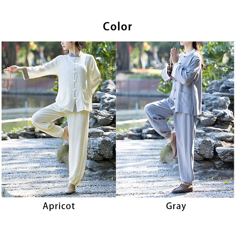Buddha Stones 2-teiliges Set mit Froschknöpfen, langärmeliges Hemd, Oberteil und Hose, Meditation, Zen, Tai Chi, Baumwoll-Leinen-Kleidung für Damen - image 13