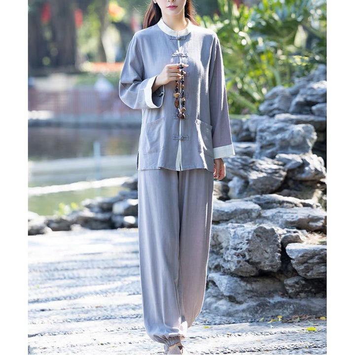 Buddha Stones 2-teiliges Set mit Froschknöpfen, langärmeliges Hemd, Oberteil und Hose, Meditation, Zen, Tai Chi, Baumwoll-Leinen-Kleidung für Damen - image 8