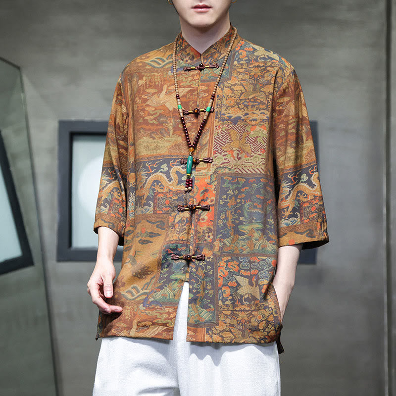 Buddha-Steine-Landschaft, chinesisches Drachenmuster, chinesisches Dreiviertelärmel-Shirt für Herren - Chinesischer Drache (nur oben) - US/ UK/AU46，EU56 (5XL)  - image 13