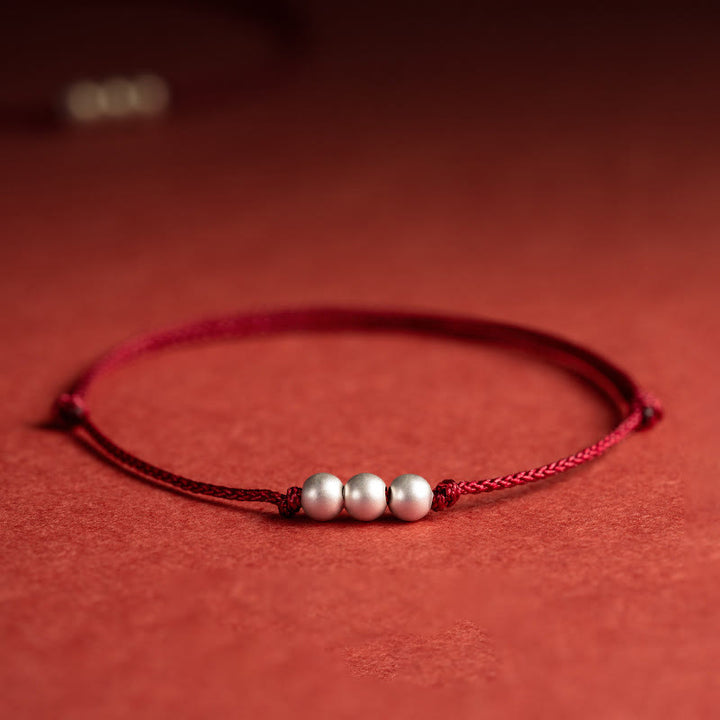 Fußkettchen mit Schutzschnur und drei Perlen von Buddha Stones aus 925er Sterlingsilber - Armband (Handgelenkumfang 14-18 cm) - image 0