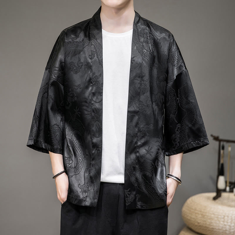 Buddha Stones Chinesischer Drache Offene Vorderseite Jacke Herren Kimono - Schwarz (nur Oberteil) - US/ UK/AU46，EU56 (5XL)  - image 6