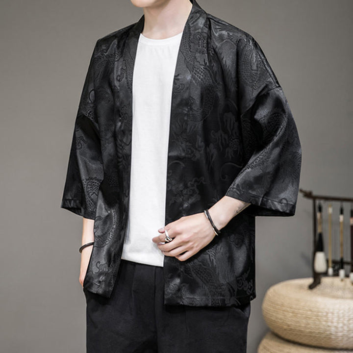 Buddha Stones Chinesischer Drache Offene Vorderseite Jacke Herren Kimono - image 12