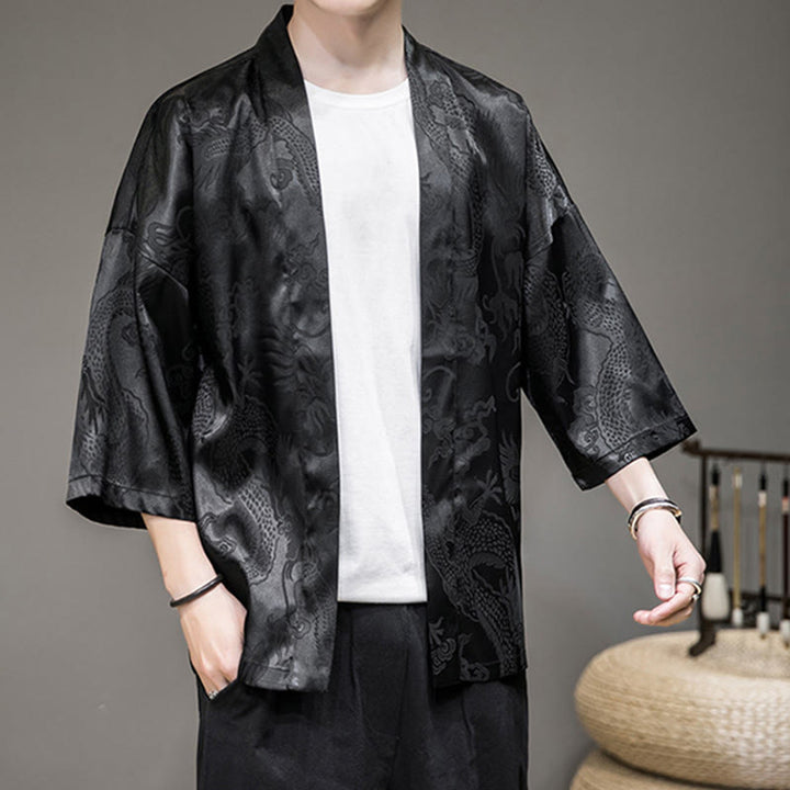 Buddha Stones Chinesischer Drache Offene Vorderseite Jacke Herren Kimono - image 7