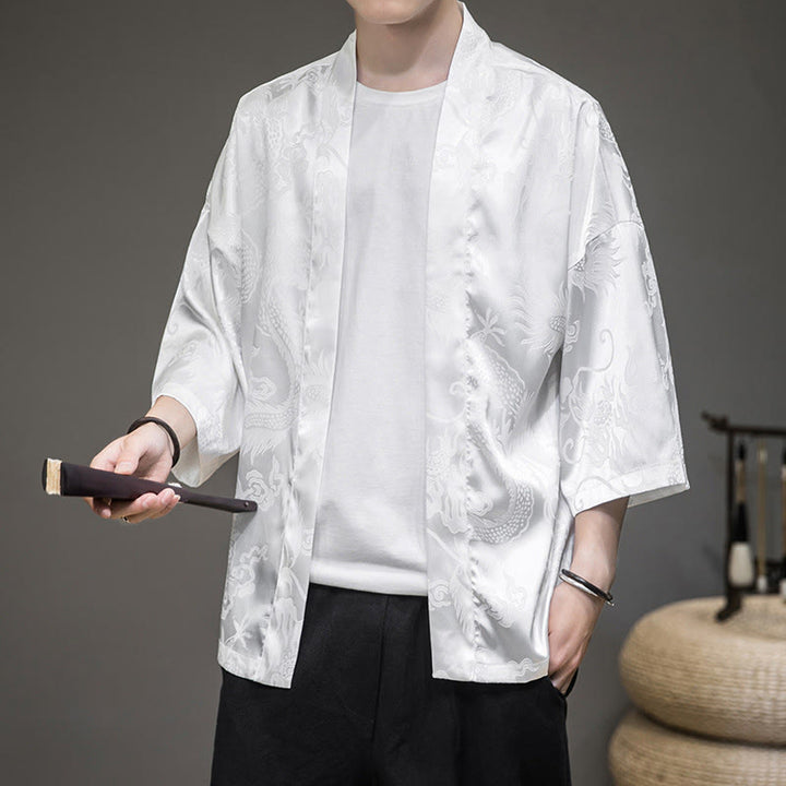 Buddha Stones Chinesischer Drache Offene Vorderseite Jacke Herren Kimono - Weiß (nur Oberteil) - US/ UK/AU46, EU56 (5XL)  - image 0