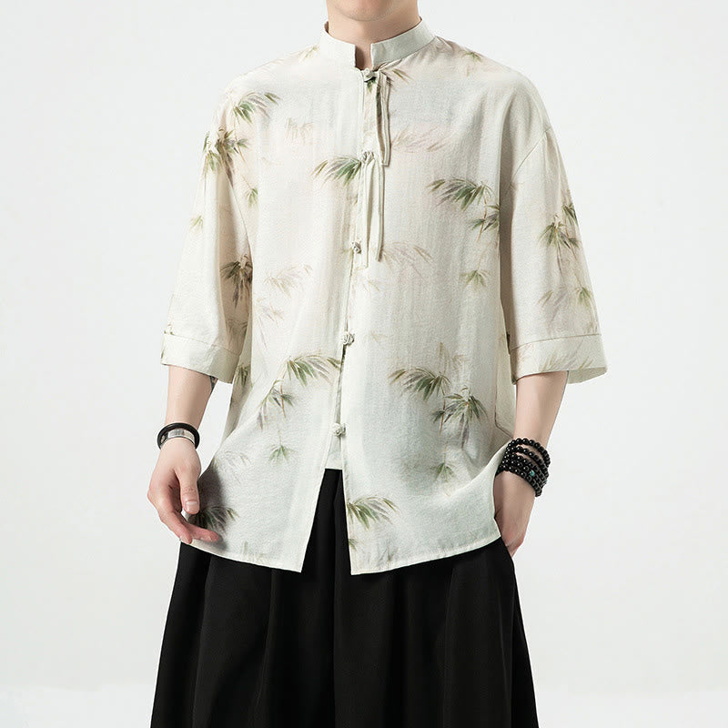 Buddha Stones Grün Gelb Bambus Blätter Druck Halbarm Shirt Herren T-shirt - US/ UK/AU46，EU56 (5XL)  - image 0