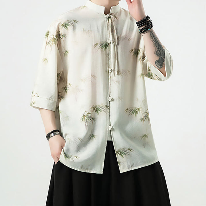 Buddha Stones Grün Gelb Bambus Blätter Druck Halbarm Shirt Herren T-shirt - image 8