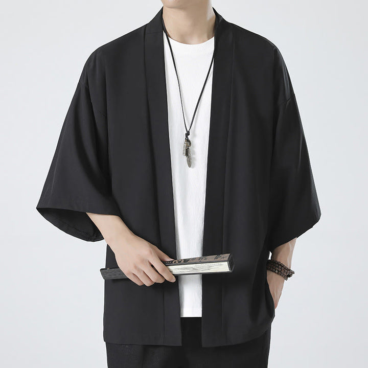 Buddha Stones, einfarbige, offene Herren-Kimono-Jacke - Schwarz (nur Jacke) - US/UK/AU46, EU56 (5XL) - image 0