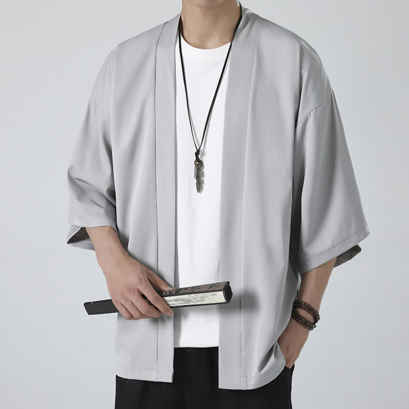 Buddha Stones, einfarbige, offene Herren-Kimono-Jacke - Grau (nur Jacke) - US/UK/AU46, EU56 (5XL) - image 12