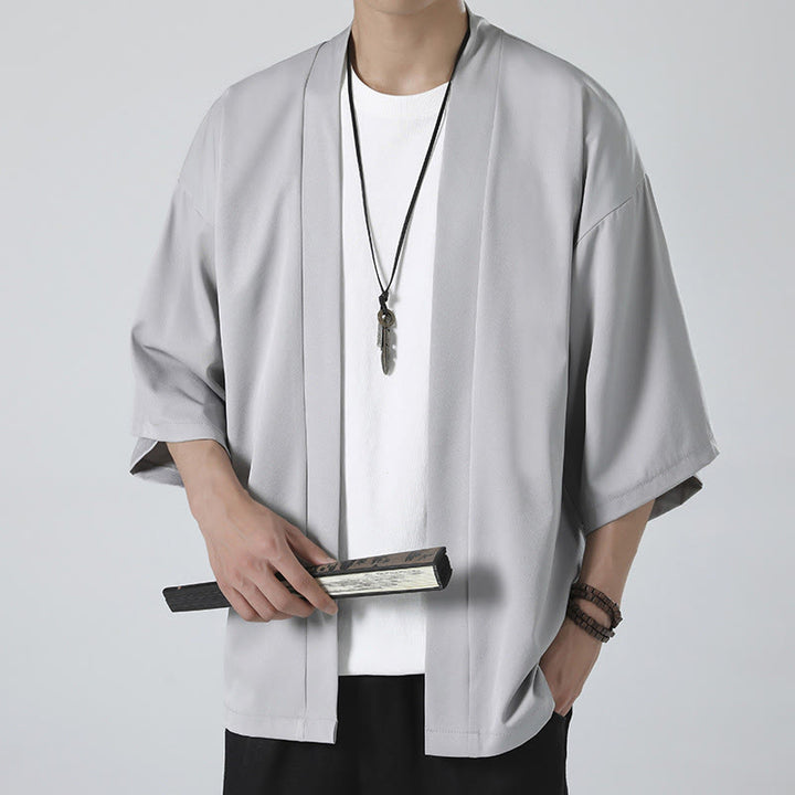 Buddha Stones, einfarbige, offene Herren-Kimono-Jacke - Grau (nur Jacke) - US/ UK/AU46, EU56 (5XL) - image 12