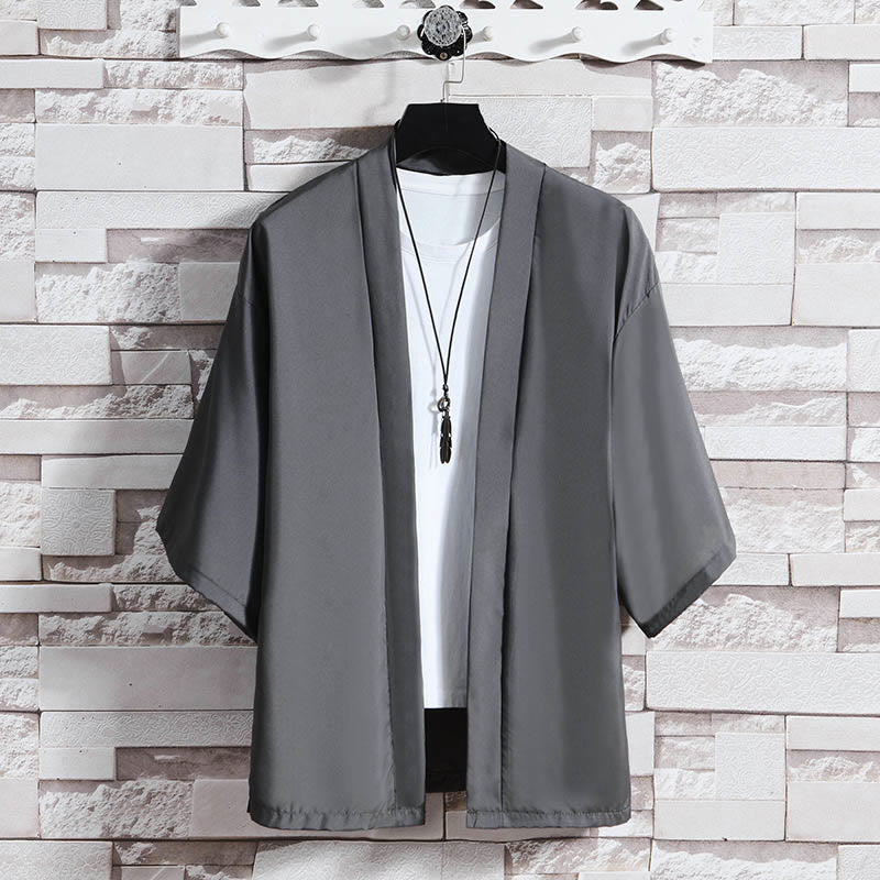 Buddha Stones Einfarbige offene Jacke vorne für Herren Kimono