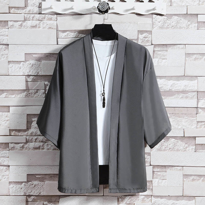 Buddha Stones Einfarbige offene Jacke vorne für Herren Kimono