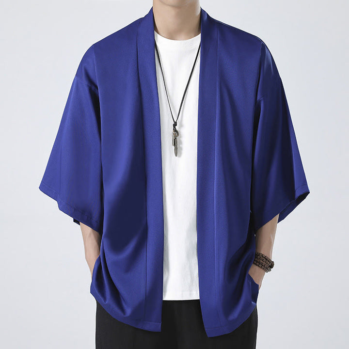 Buddha Stones Einfarbige offene Jacke vorne für Herren Kimono - Blau (nur Jacke) - US/ UK/AU46，EU56 (5XL) - image 21