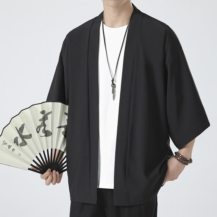 Buddha Stones Einfarbige offene Jacke vorne für Herren Kimono - image 3