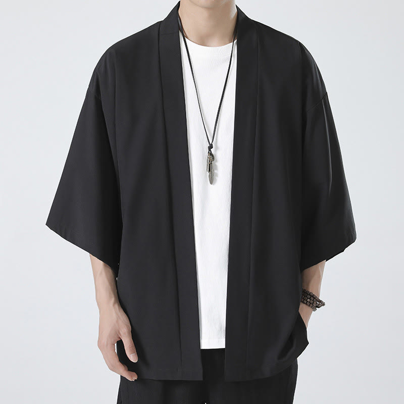Buddha Stones, einfarbige, offene Herren-Kimono-Jacke - image 5