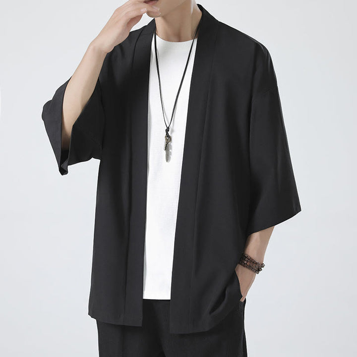 Buddha Stones Einfarbige offene Jacke vorne für Herren Kimono - image 7