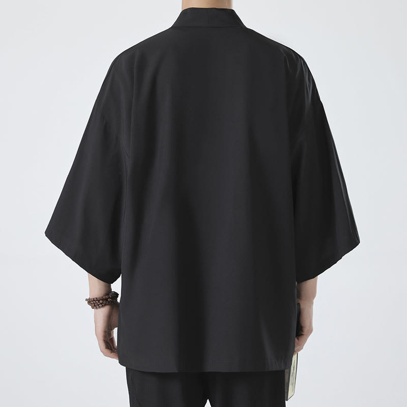 Buddha Stones Einfarbige offene Jacke vorne für Herren Kimono - image 2