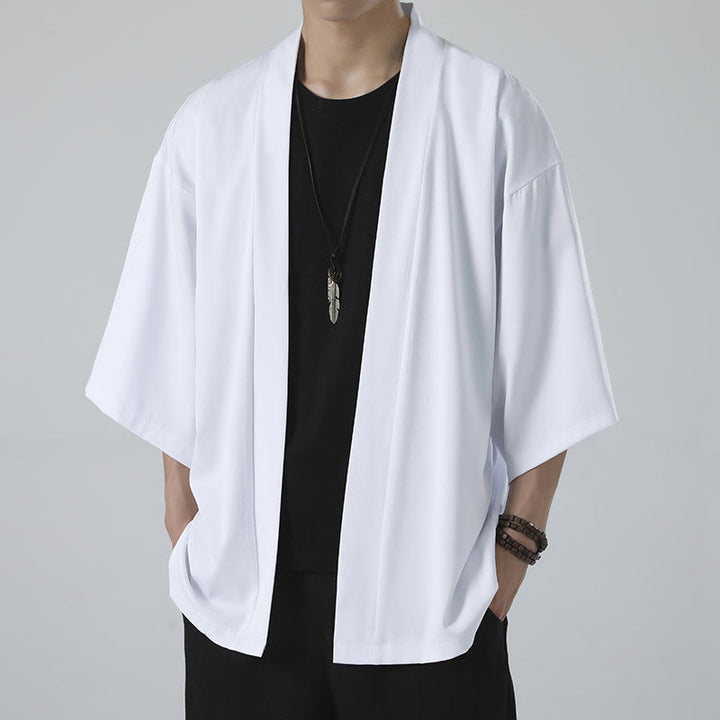 Buddha Stones Einfarbige offene Jacke vorne für Herren Kimono - image 12