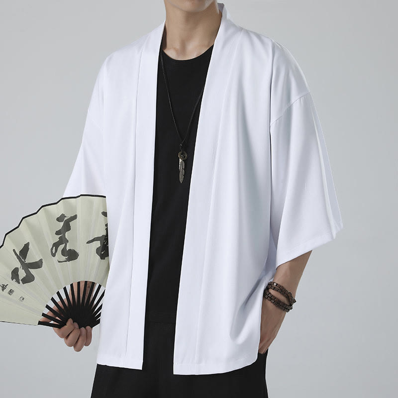 Buddha Stones Einfarbige offene Jacke vorne für Herren Kimono - image 9