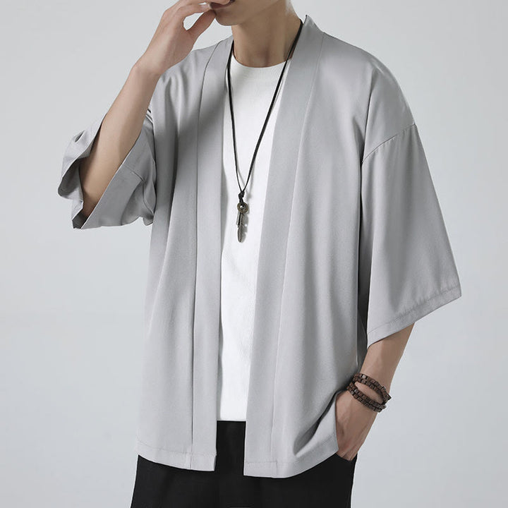 Buddha Stones Einfarbige offene Jacke vorne für Herren Kimono - image 15