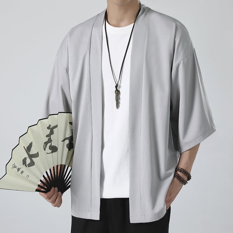 Buddha Stones Einfarbige offene Jacke vorne für Herren Kimono - image 14