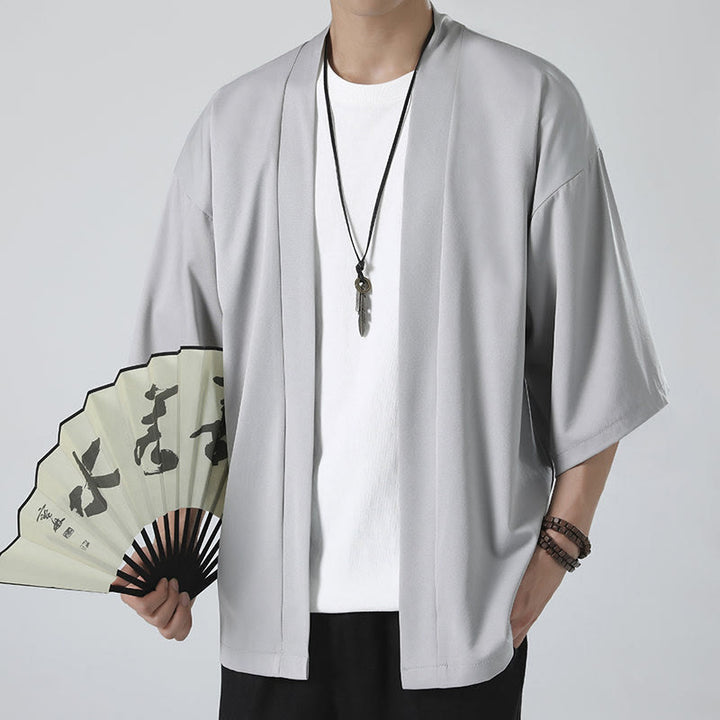 Buddha Stones Einfarbige offene Jacke vorne für Herren Kimono - image 14