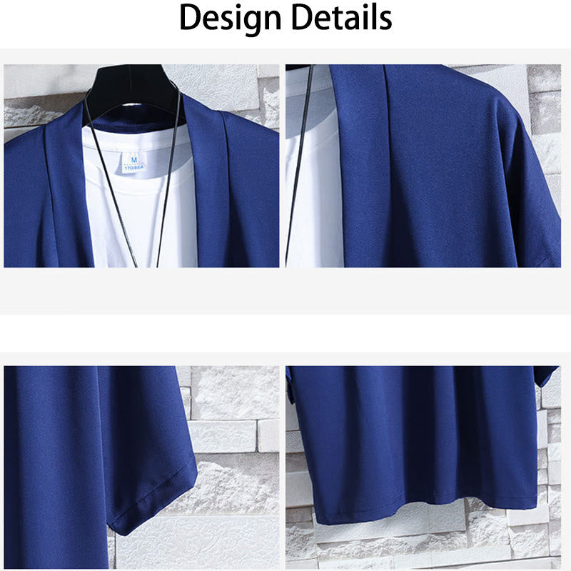 Buddha Stones Einfarbige offene Jacke vorne für Herren Kimono - image 24