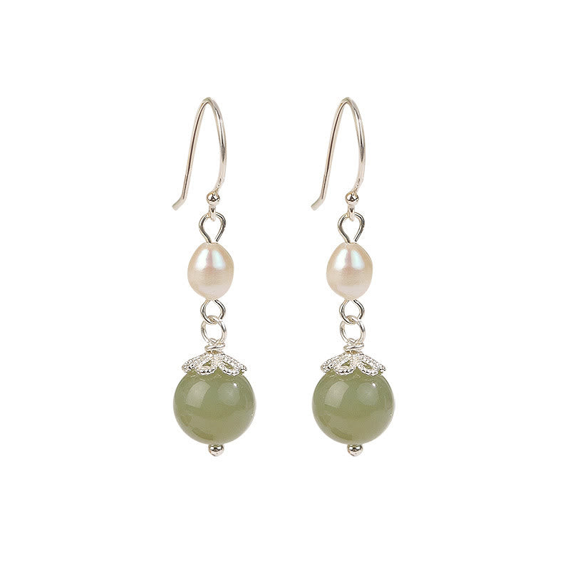 Buddha Stones 925 Sterling Silber Naturperle Jade Weisheit Ohrringe - image 4