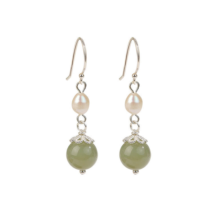 Buddha Stones 925 Sterling Silber Naturperle Jade Weisheit Ohrringe - image 4