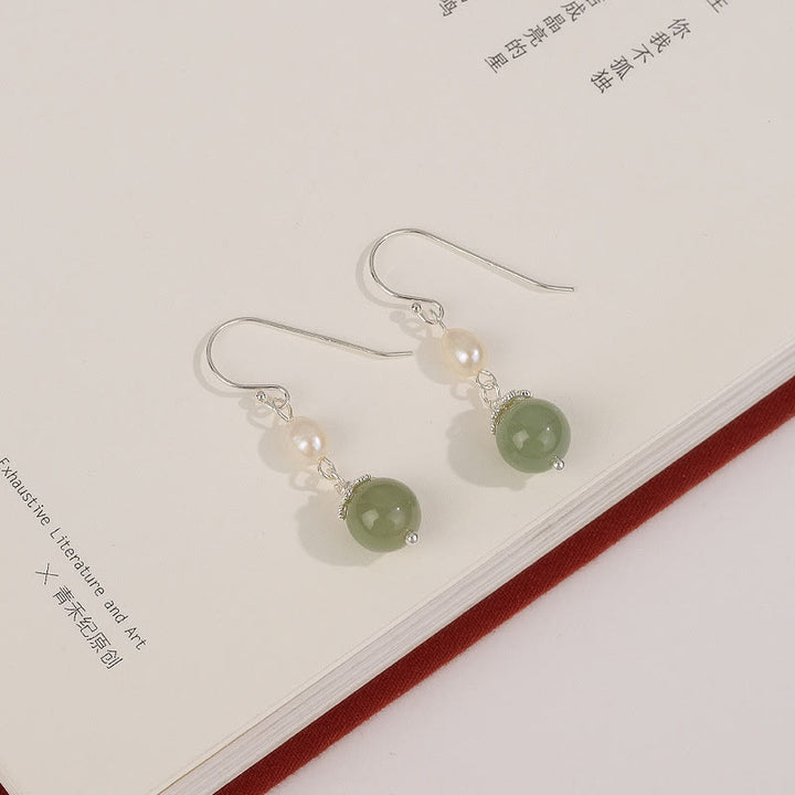 Buddha Stones 925 Sterling Silber Naturperle Jade Weisheit Ohrringe - image 3
