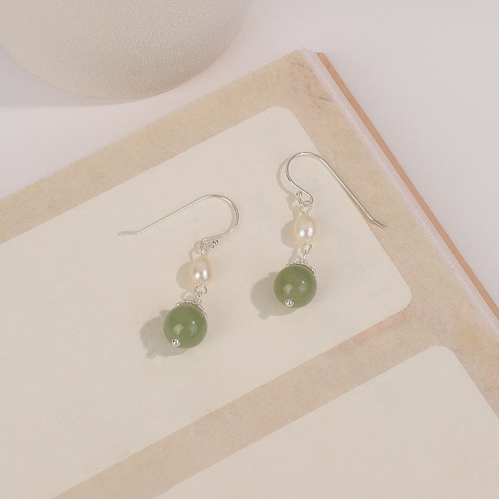 Buddha Stones 925 Sterling Silber Naturperle Jade Weisheit Ohrringe - image 2