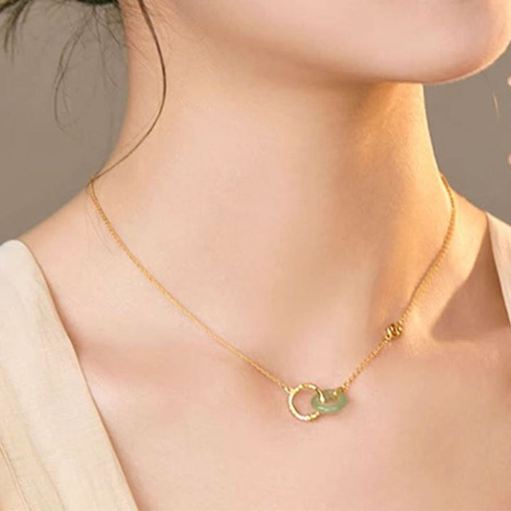 Buddha Stones 925 Sterling Silber Natürlicher grüner Aventurin Friedensschnalle Bambusmünze Wohlstands-Halskettenanhänger - image 4