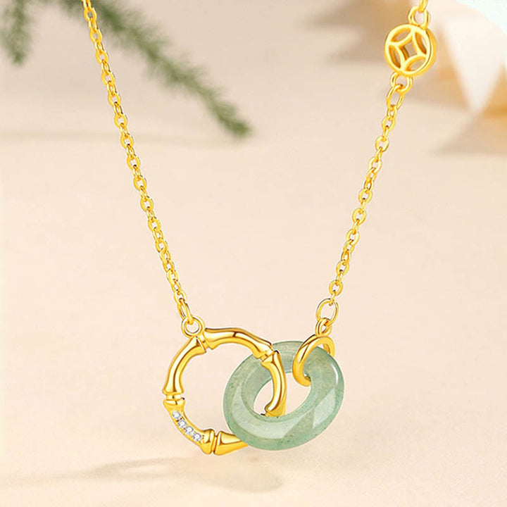 Buddha Stones 925 Sterling Silber Natürlicher grüner Aventurin Friedensschnalle Bambusmünze Wohlstands-Halskettenanhänger - Grüner Aventurin - image 0