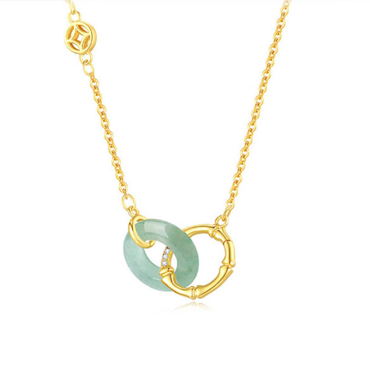 Buddha Stones 925 Sterling Silber Natürlicher grüner Aventurin Friedensschnalle Bambusmünze Wohlstands-Halskettenanhänger - image 7