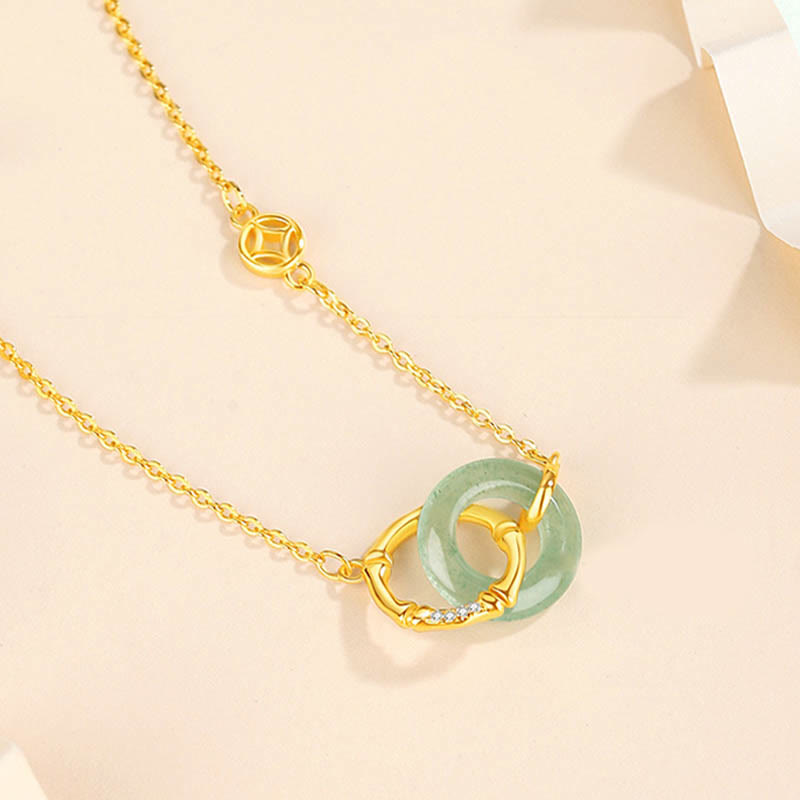 Buddha Stones 925 Sterling Silber Natürlicher grüner Aventurin Friedensschnalle Bambusmünze Wohlstands-Halskettenanhänger - image 2