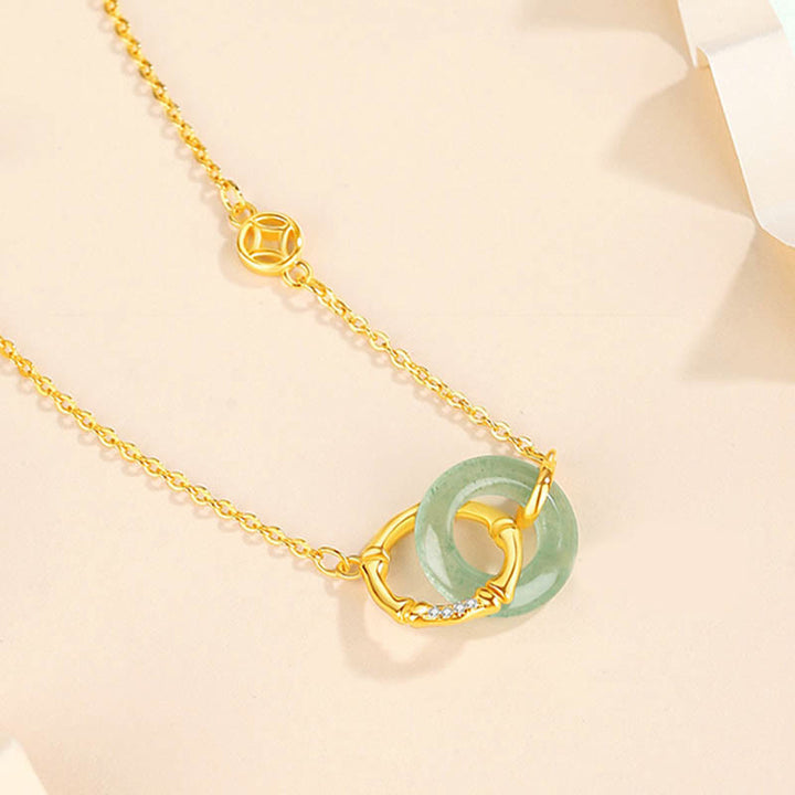 Buddha Stones 925 Sterling Silber Natürlicher grüner Aventurin Friedensschnalle Bambusmünze Wohlstands-Halskettenanhänger - image 2