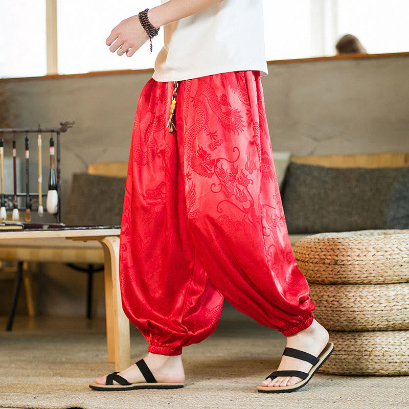 Lockere Haremshose für Herren mit Buddha-Steinen und Drachenmuster und Taschen - Rot - US/ UK/AU46, EU56 (5XL) - image 18