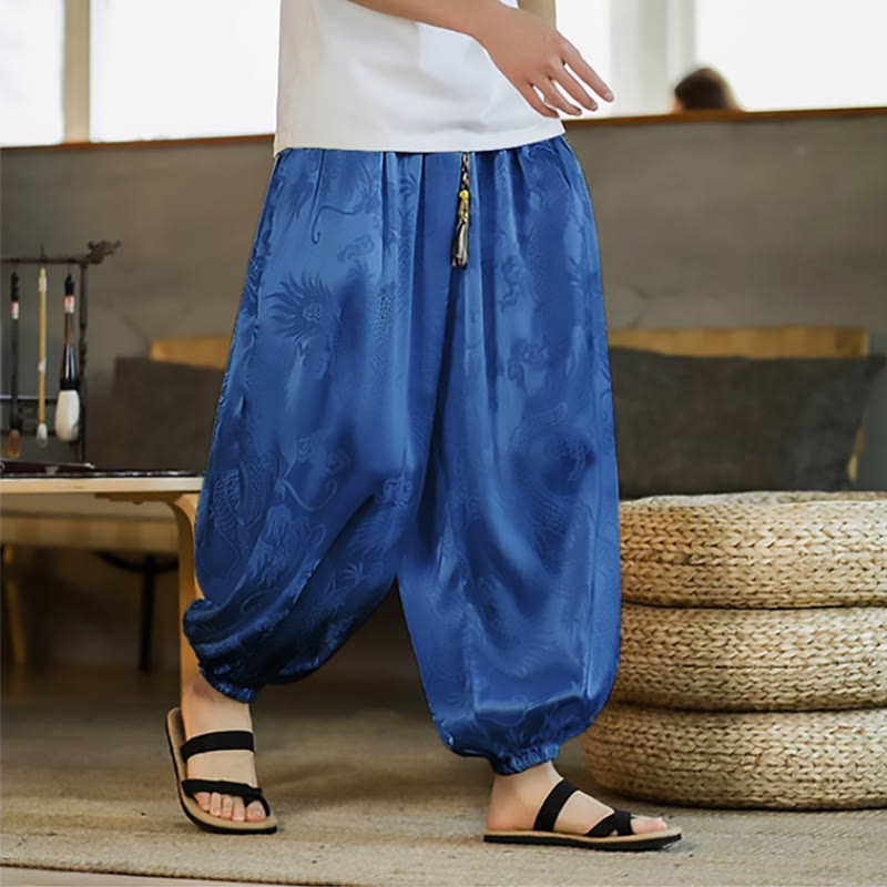 Lockere Haremshose für Herren mit Buddha-Steinen und Drachenmuster und Taschen - Blau - US/ UK/AU46, EU56 (5XL) - image 21