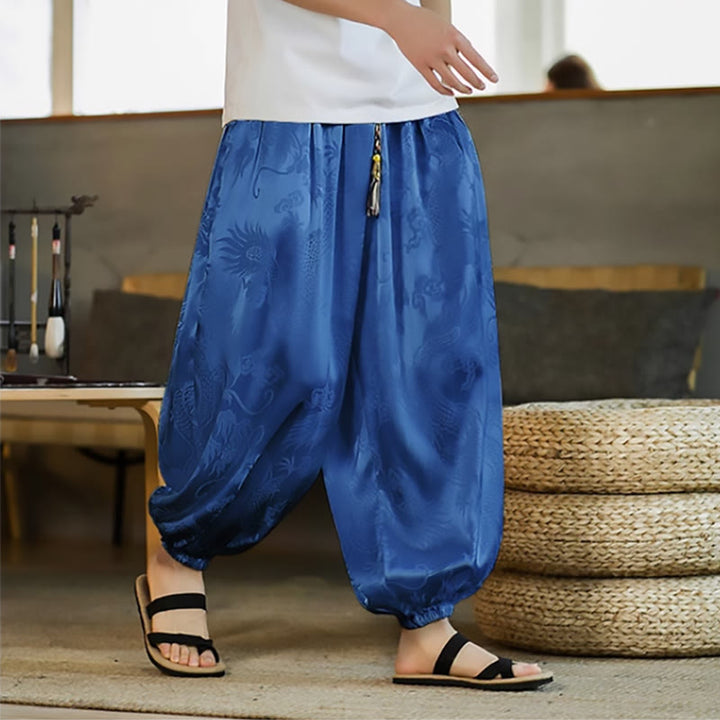 Lockere Haremshose für Herren mit Buddha-Steinen und Drachenmuster und Taschen - Blau - US/ UK/AU46, EU56 (5XL) - image 21