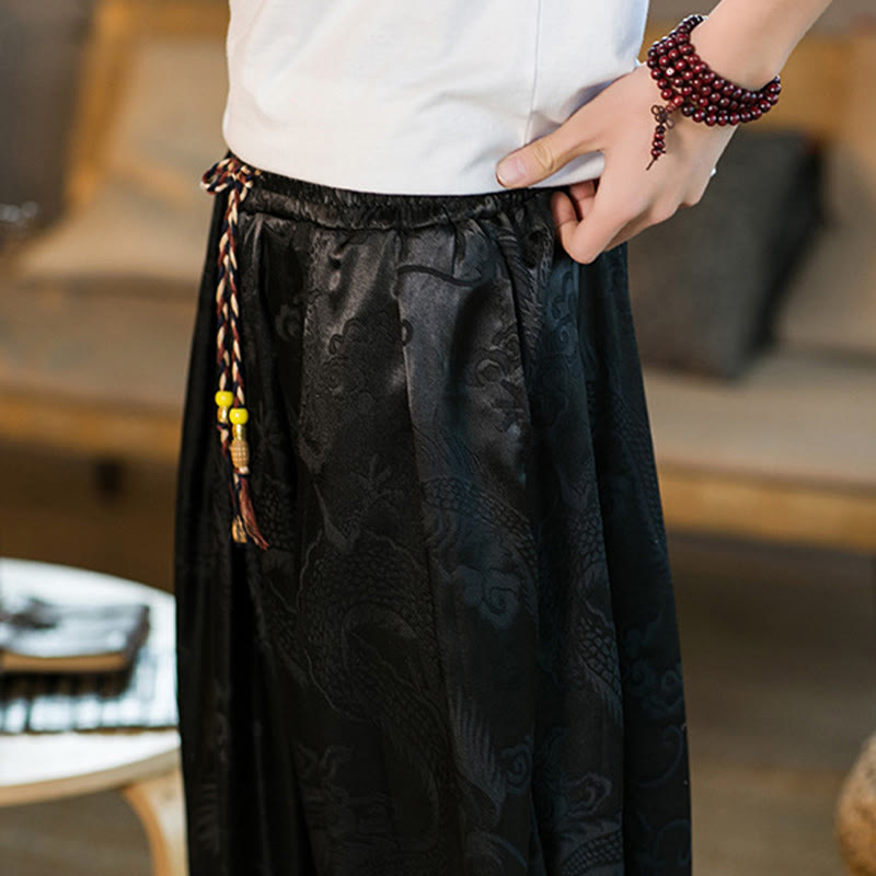 Lockere Haremshose für Herren mit Buddha-Steinen und Drachenmuster und Taschen - image 9