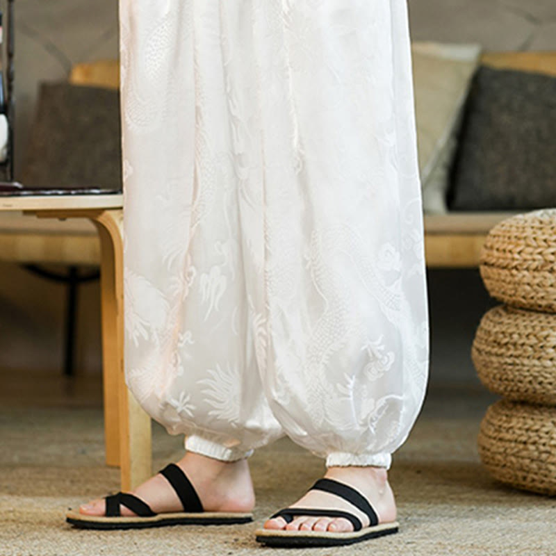 Lockere Haremshose für Herren mit Buddha-Steinen und Drachenmuster und Taschen - image 14