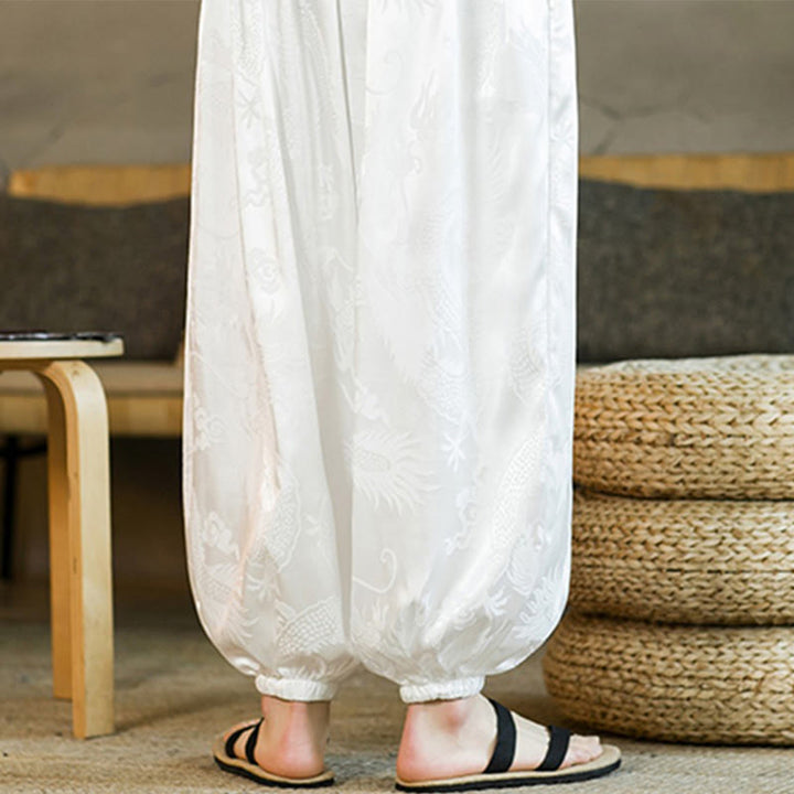 Lockere Haremshose für Herren mit Buddha-Steinen und Drachenmuster und Taschen - image 15