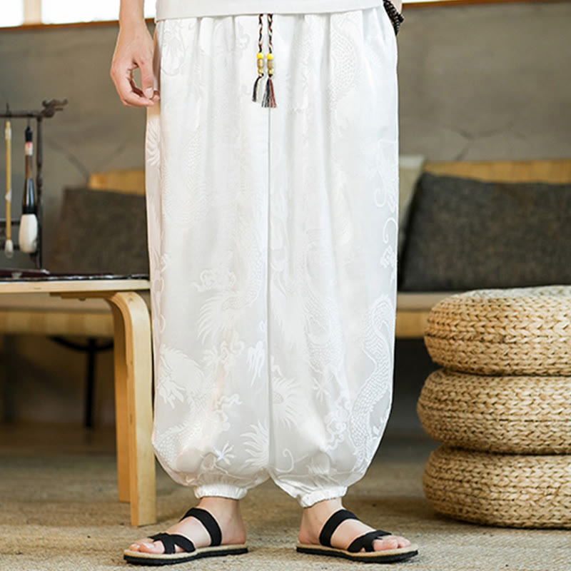 Lockere Haremshose für Herren mit Buddha-Steinen und Drachenmuster und Taschen - image 12