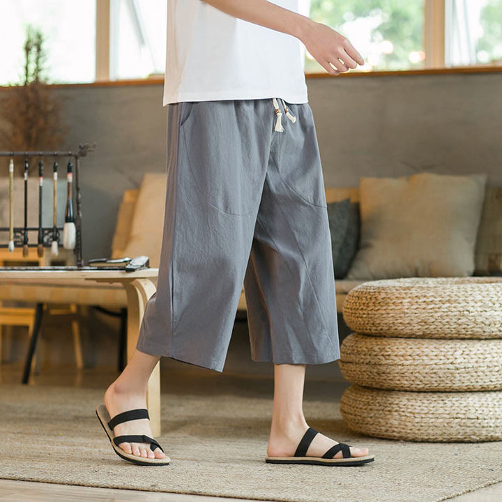 Buddha Stones Einfarbige mittellange Hose mit weitem Bein aus Baumwolle für Herren mit weitem Bein und Taschen - Grau - US/UK/AU46, EU56 (5XL) - image 40