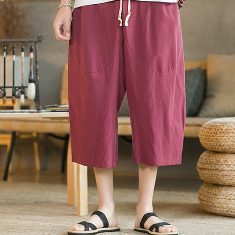 Buddha Stones Einfarbige mittellange Hose mit weitem Bein aus Baumwolle für Herren mit weitem Bein und Taschen - Rot - US/UK/AU46, EU56 (5XL) - image 30
