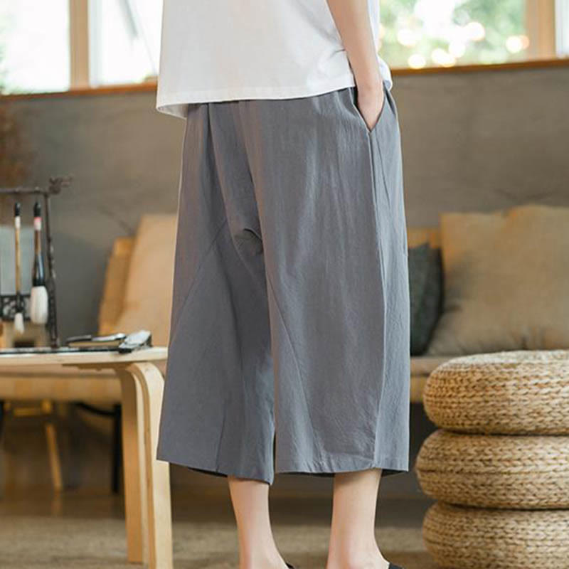 Buddha Stones - Einfarbige mittellange Herrenhose aus Leinen mit weitem Bein und Taschen - image 30
