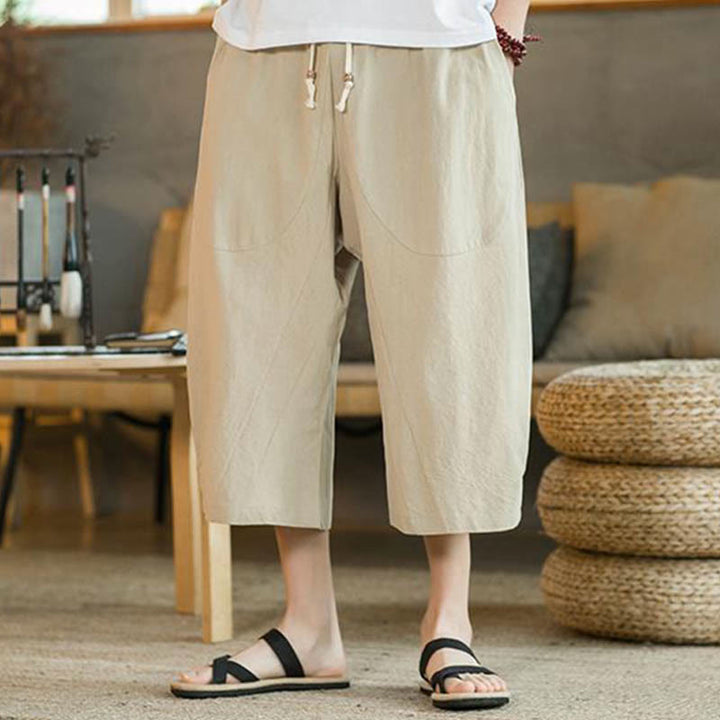 Buddha Stones Herrenhose mit weitem Bein, mittellang, einfarbig, mit Taschen - image 3