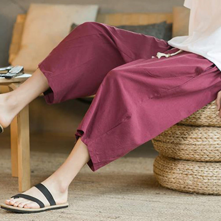 Buddha Stones - Einfarbige mittellange Herrenhose aus Leinen mit weitem Bein und Taschen - image 22