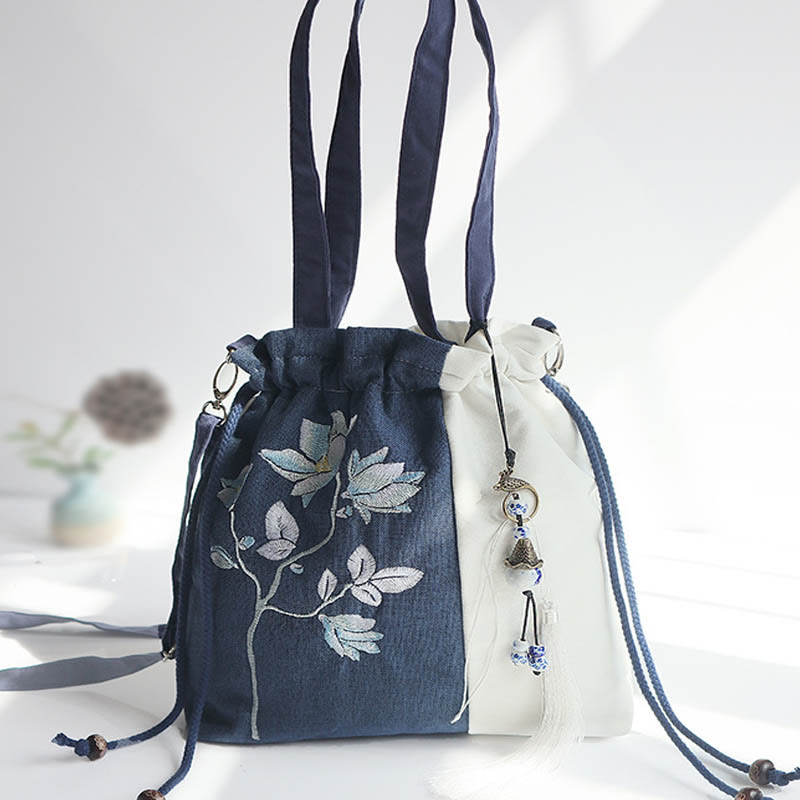 Buddha Stones Bestickte Grasblumen Kirschblüte Canvas Tote Crossbody Tasche Schultertasche Handtasche - image 9
