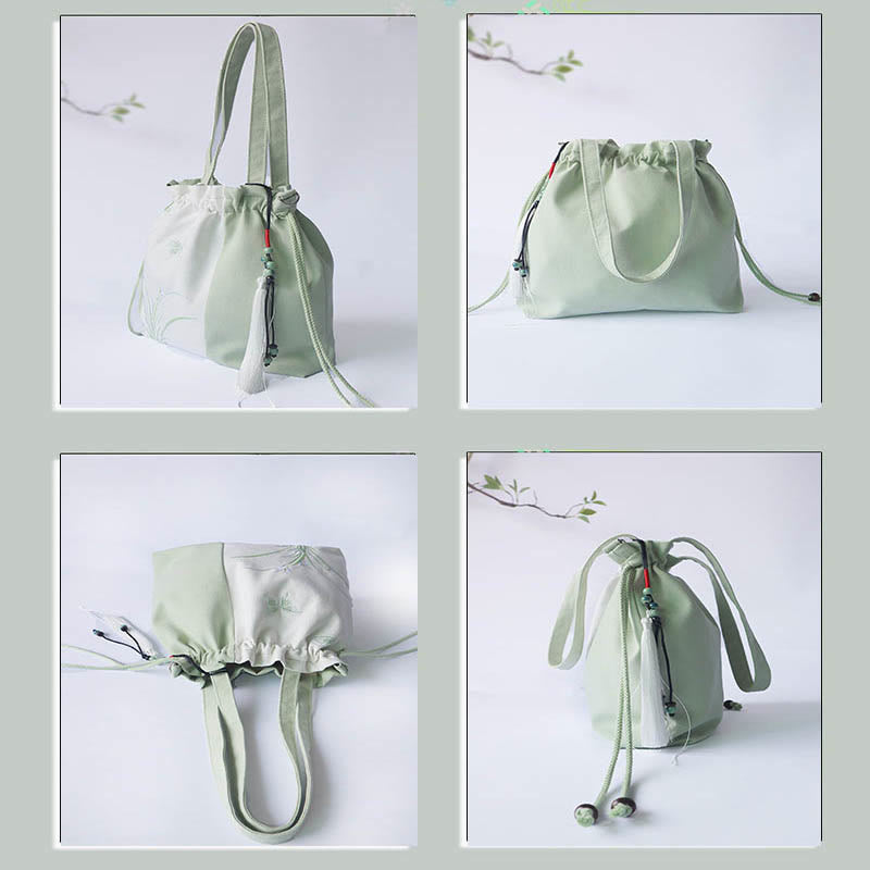 Buddha Stones Bestickte Grasblumen Kirschblüte Canvas Tote Crossbody Tasche Schultertasche Handtasche - image 5